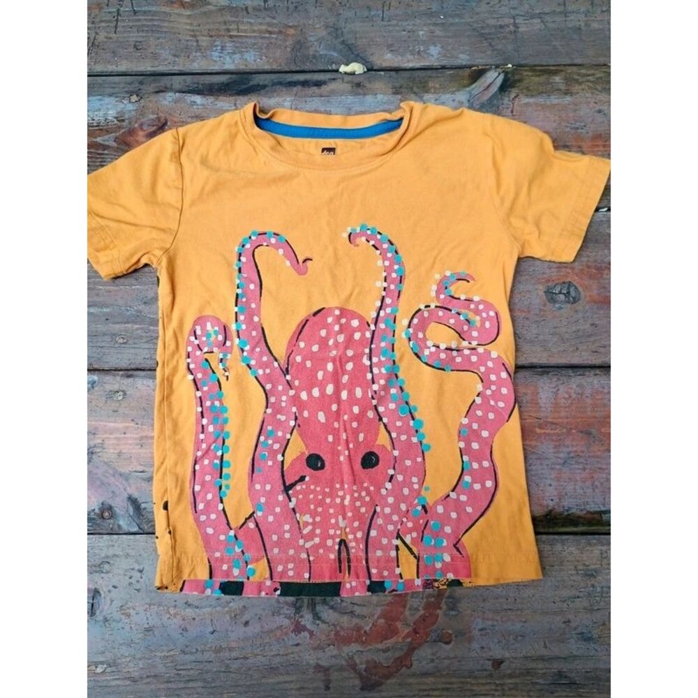 Tea Collection sz 5 Octopus Yellow Shirt Sea Ocean Life